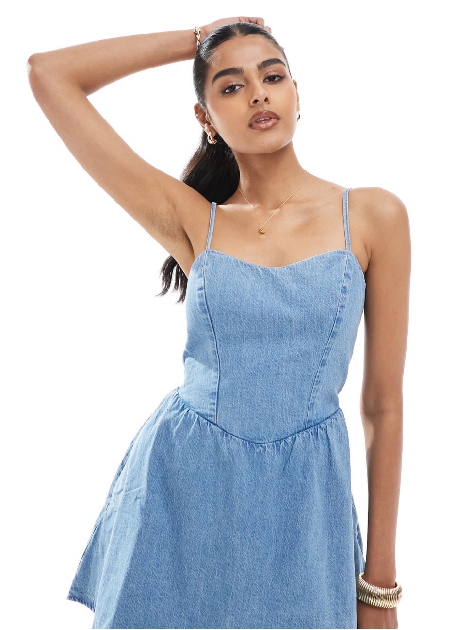 Hollister Light Blue Denim Spaghetti-Strap Dress